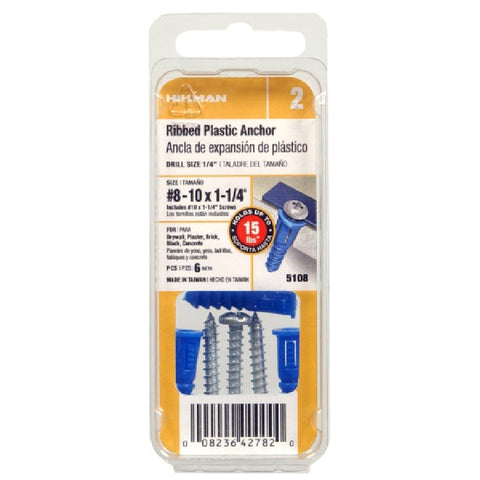 Hillman 0.164 in. Dia. x 1-1/4 in. L Plastic Pan Head Ribbed Anchor 6 pk