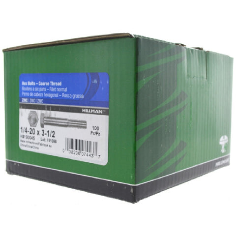 Hillman Hillman Zinc Steel Coarse Hex Bolt 1/4 in. Dia. x 3-1/2 in. L 100 box