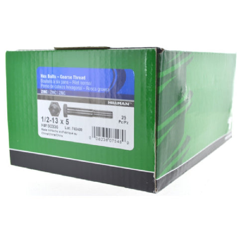 Hillman Hillman Zinc Steel Coarse Hex Bolt 1/2 in. Dia. x 5 in. L 25 box