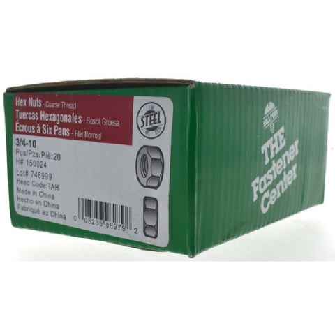 Hillman 3/4 Zinc-Plated Steel SAE Hex Nut 20 pk