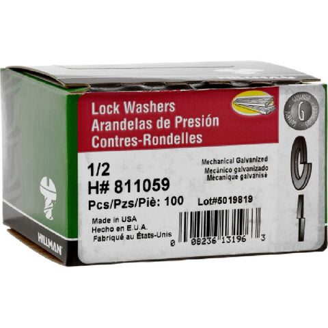 Hillman 1/2 in. Dia. Hot-Dipped Galvanized Steel Split Lock Washer 100 pk