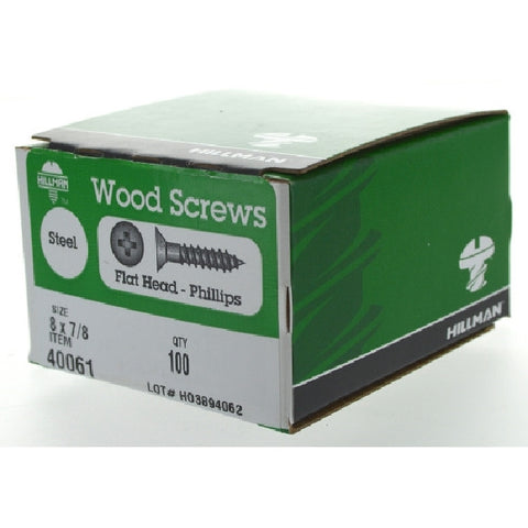 Hillman Flat Wood Screw No. 10 x 1-1/4 in. L Zinc Steel 100 pk