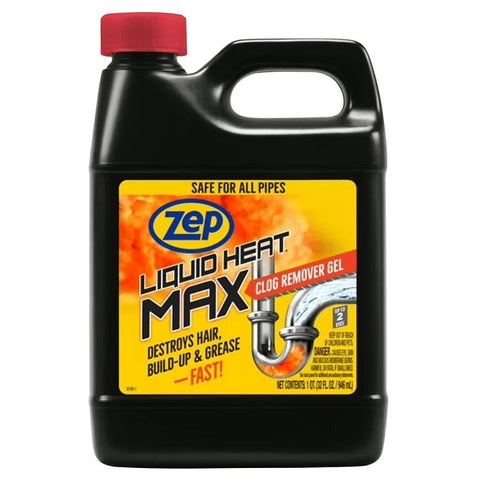 Zep Heat Max ZULHM32 Clog Remover, Liquid, Light Yellow, Chlorine, 32 oz, Pack of 6