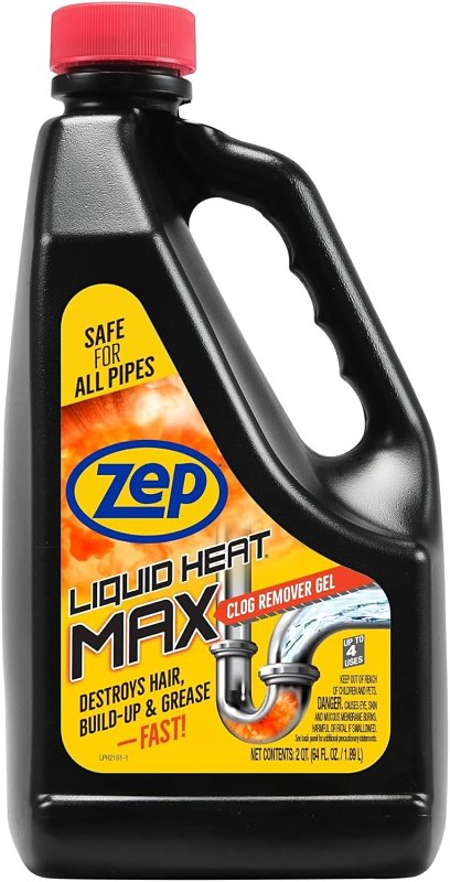 Zep Heat Max ZULHM64 Clog Remover, Liquid, Light Yellow, Chlorine, 64 oz, Pack of 4