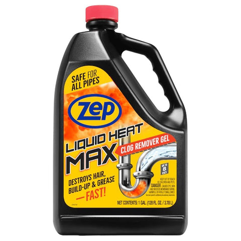 Zep Liquid Heat Max ZULHM128 Clog Remover, Liquid, Light Yellow, Chlorine-Like, 128 oz Bottle, Pack of 4
