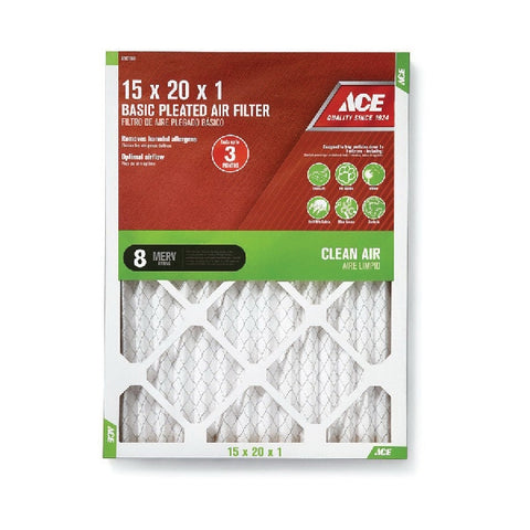 Ace 20 in. L x 15 in. W x 1 in. D Pleated Air Filter 8 MERV