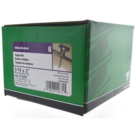 Hillman 1/4 in. Dia. x 2 in. L Round Steel Toggle Bolt 50 pk