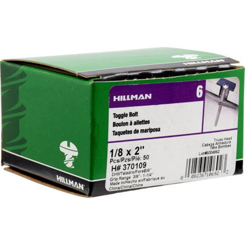 Hillman 1/8 in. Dia. x 2 in. L Truss Steel Toggle Bolt 50 pk