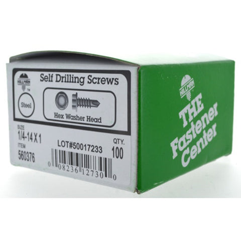 Hillman Hex Washer Hex Drive Self Drilling Screws Steel 1/4-14 x 1 in. L 100 per box