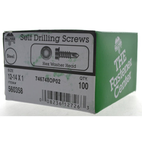 Hillman Hex Washer Hex Drive Self Drilling Screws Steel 12-14 x 1 in. L 100 per box