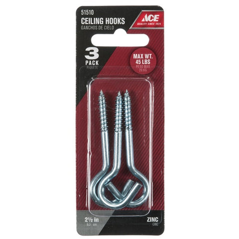 Ace 2.4375 in. L Zinc Plated Steel Ceiling Hook 1 pk