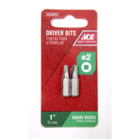 Ace #2 Square Screwdriver Bit 1/4 in. Dia. x 1 in. L 2 pc.