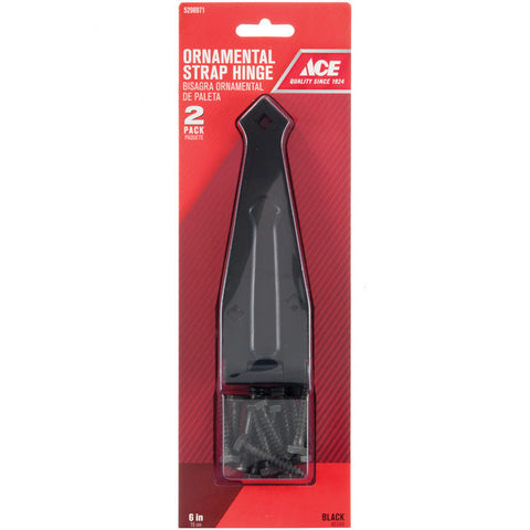 Ace 6 in. H Black 6 in. Ornamental Strap Hinge 1