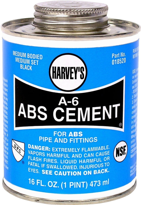 Harvey A-6 Series 018520-12 Solvent Cement, Opaque Liquid, Black, 16 oz Can