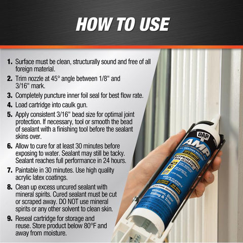 DAP AMP White Polymer Advanced Hybrid Caulk Sealant 9 oz, Pack of 12