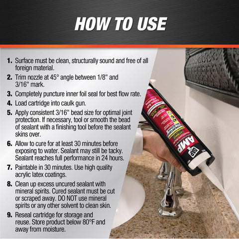 DAP AMP White Polymer Advanced Hybrid Caulk Sealant 9 oz, Pack of 12