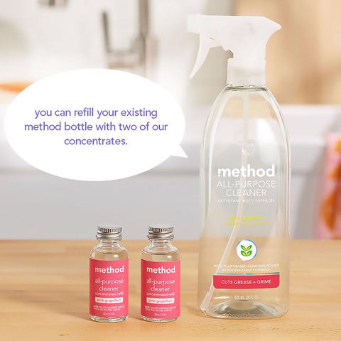 Method Pink Grapefruit Scent Concentrated All Purpose Cleaner Refill Liquid 1 oz, Pack of 12