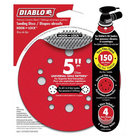 Diablo 5 in. Dia. Sanding Disc 150 Grit Very Fine Hook and Loop 50 pk
