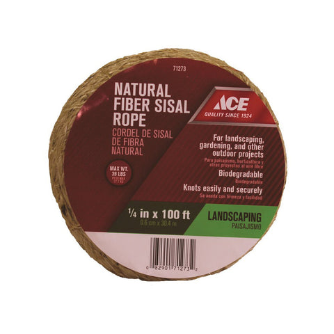 Ace 1/4 in. Dia. x 100 ft. L Twisted Sisal Rope Brown