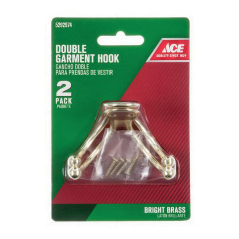 Ace Small Double Garment Hook 1-3/4 in. L Brass 2 pk