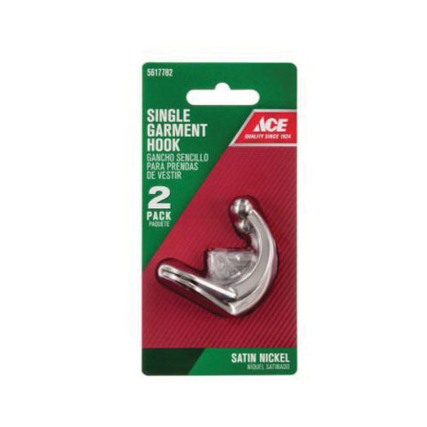 Ace Small Garment Hook 1-3/4 in. L Metal 2 pk