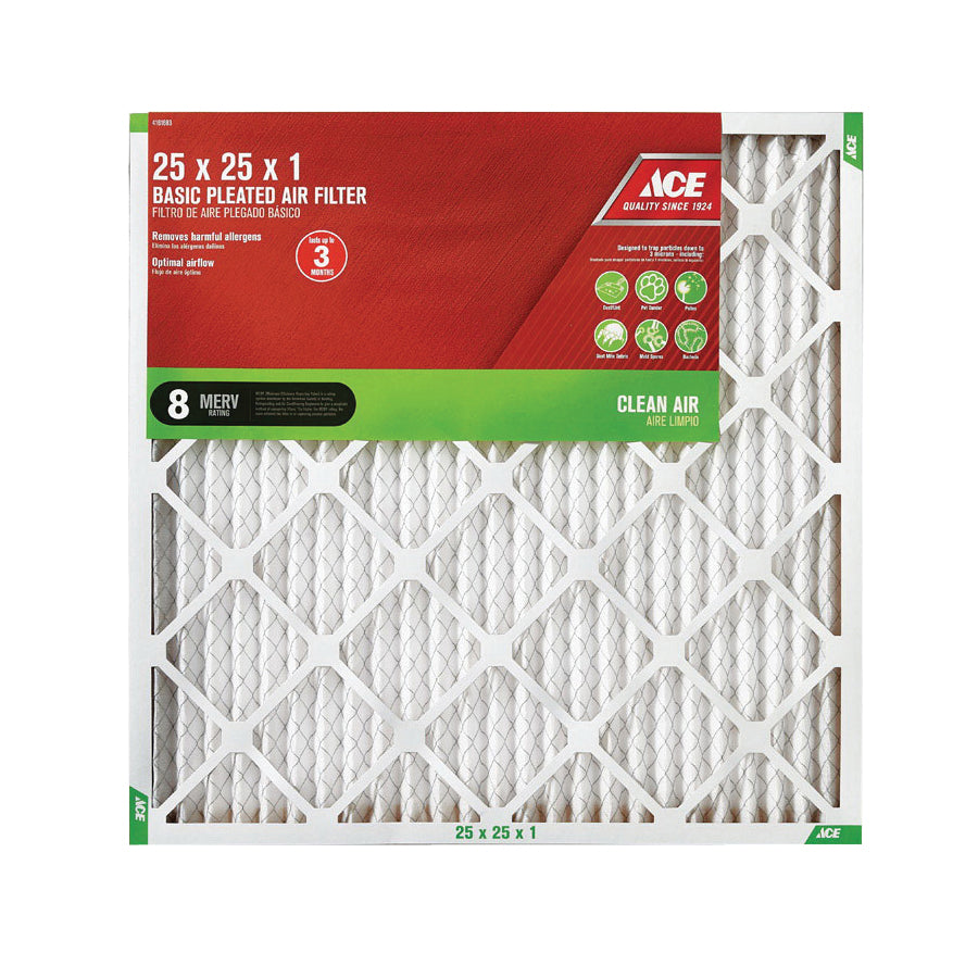 Ace 25 in. L x 25 in. W x 1 in. D Pleated Air Filter 8 MERV – Shell ...