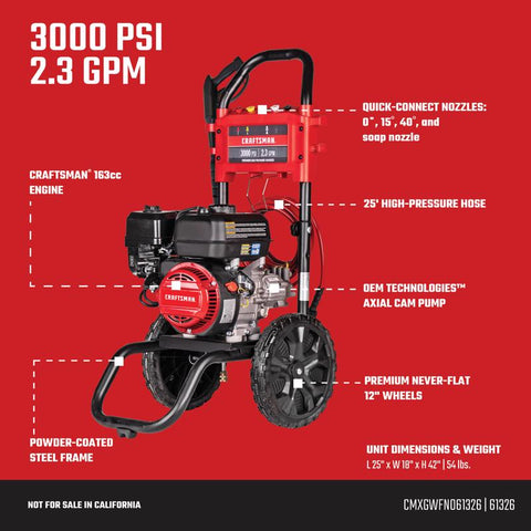 Craftsman CMXGWFN061326 3000 psi Gas 2.3 gpm Pressure Washer