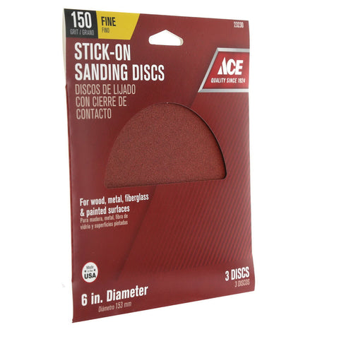 Ace 6 in. Dia. Sanding Disc 150 Grit Fine Adhesive 3 pk