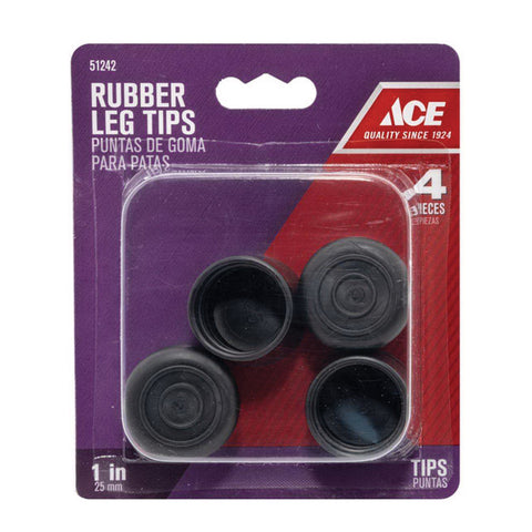 Ace Rubber Round Leg Tip Black 1 in. W 4 pk