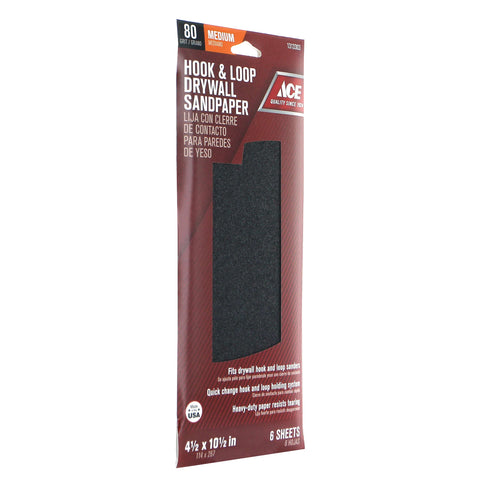 Ace Silicon Carbide Sandpaper 10-1/2 in. L 80 Grit Medium 6 pk