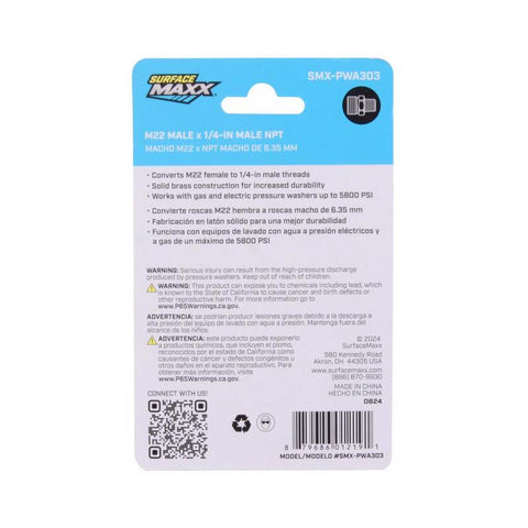 SurfaceMaxx M22 Male x 1/4-in Male NPT Screw Nipple 5800 psi