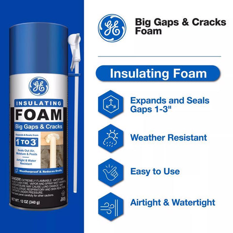 GE Pale Yellow Foam Big Gaps and Cracks Insulating Sealant 12 oz, Pack of 12