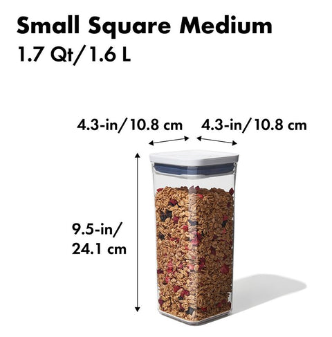 Oxo 11233900 Medium Pop Container, 1.7 qt Capacity, SAN, Clear/White, 4.1 in L, 4.1 in W, 9.8 in H
