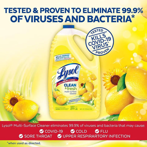 Lysol 1920078626 All-Purpose Cleaner, 40 oz Bottle, Liquid, Fresh Lemon, Clear, Pack of 9