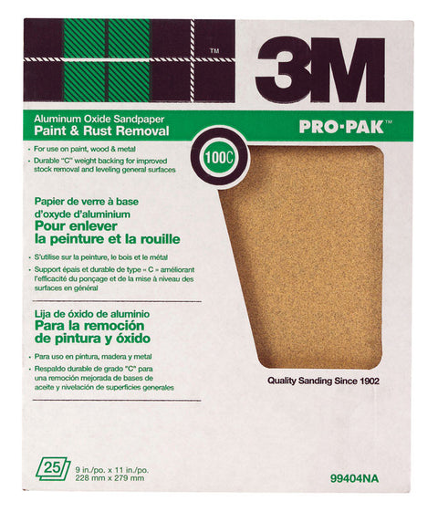 3M Pro-Pak Aluminum Oxide Sandpaper 11 in. L 100 Grit Medium 1 pc.