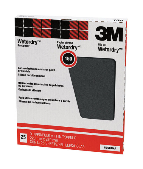 3M Silicon Carbide Sandpaper 11 in. L 150 Grit Fine 25 pk