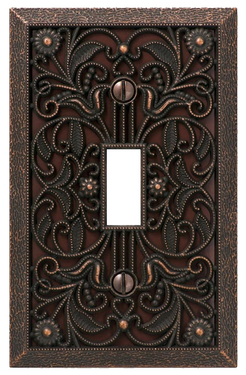 Amerelle Filigree 65TDB Wallplate, 4-1/2 in L, 2-13/16 in W, 1 -Gang, Metal, Aged Bronze, Pack of 4