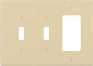 Eaton Wiring Devices PJ226V Combination Wallplate, 4-7/8 in L, 6-3/4 in W, Mid, 3-Gang, Polycarbonate, Ivory, Screw