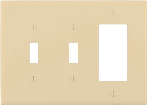 Eaton Wiring Devices PJ226V Combination Wallplate, 4-7/8 in L, 6-3/4 in W, Mid, 3-Gang, Polycarbonate, Ivory, Screw
