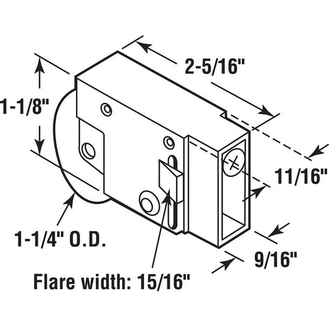 Prime-Line D 1603 Roller Assembly, 2-5/16 in L x 11/16 in W x 1-1/8 in H Dimensions, 1-1/4 in Dia Roller, Steel