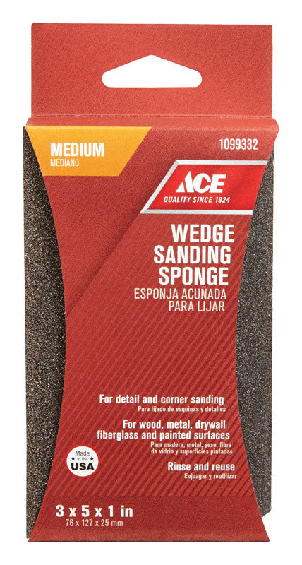 Ace Aluminum Oxide Wedge Sanding Sponge 3 in. W x 5 in. L Medium 80 Grit