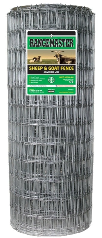 Rangemaster 6965 Sheep and Goat Fence, 330 ft L, 48 in H, 4 x 4 in Mesh, 12.5 Gauge, Zinc