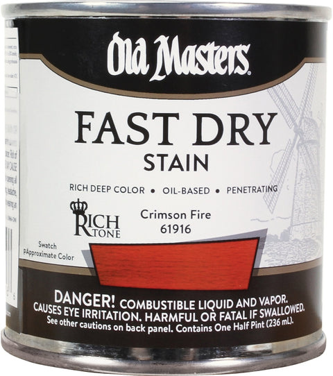 Old Masters 61916 Fast Dry Stain, Crimson Fire, Liquid, 1/2 pt
