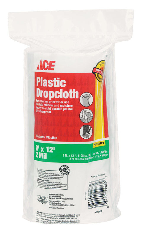 ACE Heavy Weight Plastic Drop Cloth 9 ft. W x 12 ft. L x 2 mil