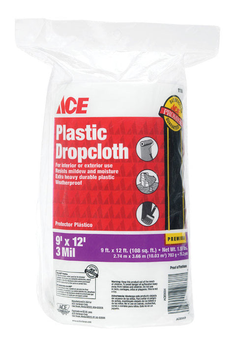 ACE Heavy Weight Plastic Drop Cloth 9 ft. W x 12 ft. L x 3 mil