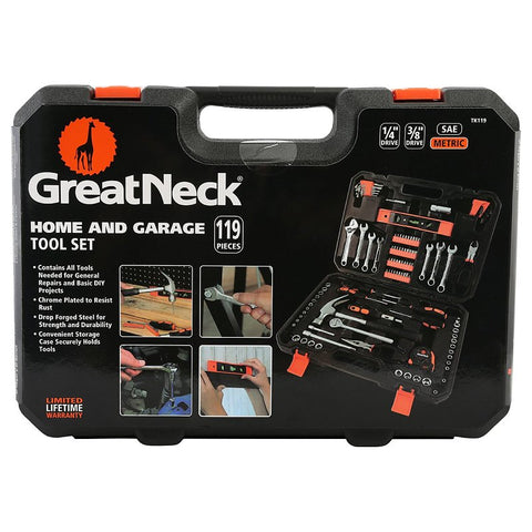 GreatNeck TK119 Home and Garage Tool Set, 119-Piece, Steel