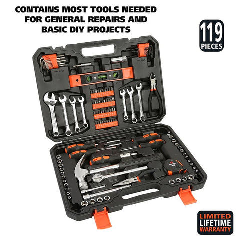 GreatNeck TK119 Home and Garage Tool Set, 119-Piece, Steel
