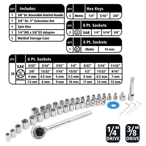 GreatNeck 74213 Ratchet and Socket Set, Steel