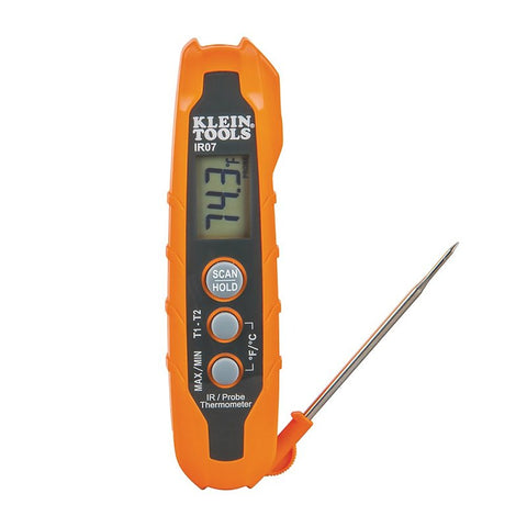 Klein Tools IR07 IR and Probe Thermometer, -40 to 572 deg F, 0.1 deg F Resolution, LCD Display, ABS/Polycarbonate Case