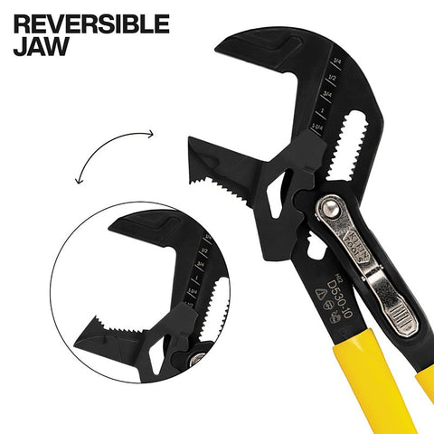 Klein Tools D53010 Plier Wrench, 10 in OAL, 2 in Jaw, Lever Adjustment, Yellow Handle, 3/8 in W Jaw, 1 in L Jaw